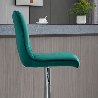 Set 2 Taburetes De Bar Modernos Y Giratorios Con Respaldo Alto Y Reposapiés, Taburetes De Cocina Acolchados Con Altura Regulable En Tejido Verde, 41X51X97-117Cm
