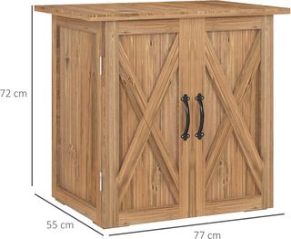 Armario Exterior de Madera de Abeto de 2 Puertas, Caseta de Jardín para Herramientas con Techo y Cierre Magnético, para Jardín y Balcón, 77X55X72 Cm, Marrón