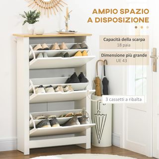 Zapatero Compacto Slim Con 3 Puertas Abatibles, Zapatero de Entrada Con Estantes Regulables en 2 Niveles y Base Elevada, Porta Zapatos para 18 Pares Con Manija Empotrada, 72X26X112 Cm, Blanco