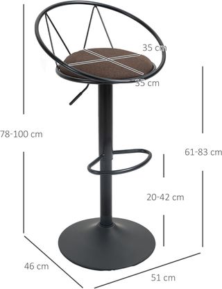 Conjunto de 2 Taburetes de Bar Giratorios, Taburetes de Cocina con Respaldo y Reposapiés de Metal, Altura Regulable y Asiento Acolchado para Sala de Estar y Cocina, Marrón 51X46X78-100Cm