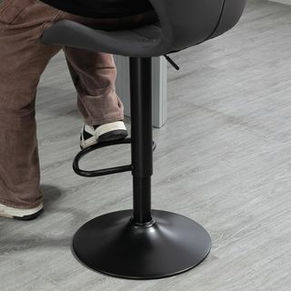 Juego De 2 Taburetes Altos De Bar En Piel Sintética Con Altura Regulable, Taburetes De Cocina Giratorios Con Respaldo Y Reposapiés, 46.5X49.5X92-113Cm Gris