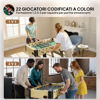 Futbolín Plegable, Biliardino Para Casa Con Mangos Antideslizantes, 8 Barras, 22 Jugadores, 2 Pelotas, Marcador, Para Niños Adultos Para Escuela Oficina Fiestas, 118X107.5X78 Cm, Color Madera