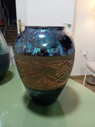 Jarrón Cerámica Azul y Verde