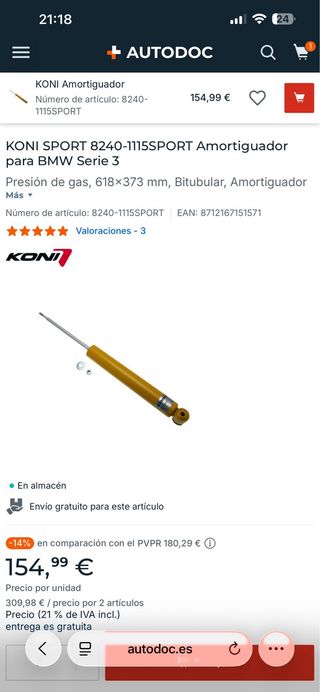 Amortiguadores Koni Traseros bmw e36 e46