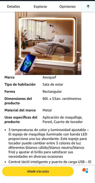 Espejo Tocador Aovquof con Luz LED Blanco