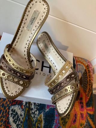 Tacones Prada Oro y Plata