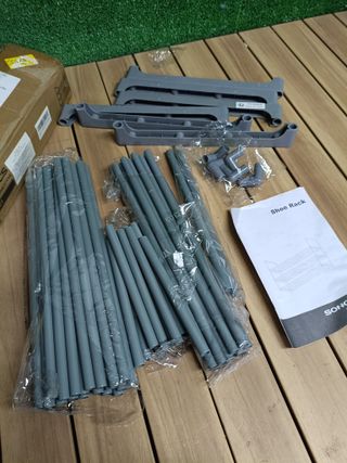 SONGMICS Zapatero de 3 Niveles, Zapatero de Metal, Organizador de Zapatos, para 12-15 Pares de Zapatos, Apilable, Pasillo, 30 x 92 x 55 cm, Gris LSA303G01