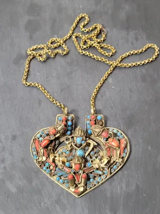 Collar Tibetano Corazón Coral Turquesa