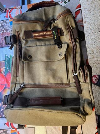 Mochila Lona Casual Viaje Marrón Verde