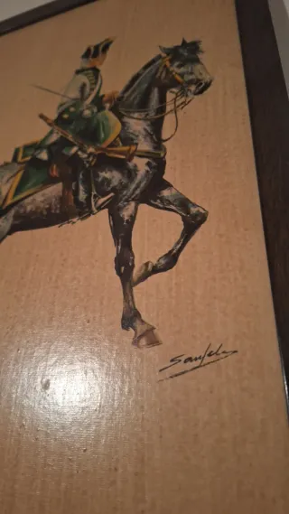 LOTE 4 Cuadros vintage jinete a caballo