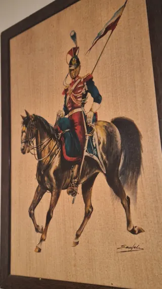 LOTE 4 Cuadros vintage jinete a caballo