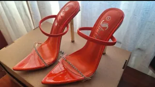 Sandalias Shein naranja tacón fino talla 36