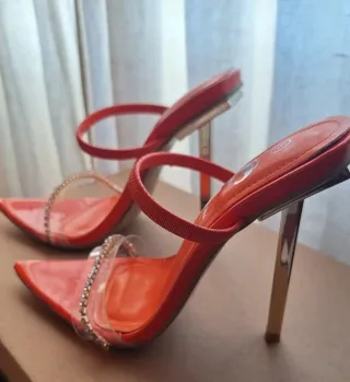 Sandalias Shein naranja tacón fino talla 36