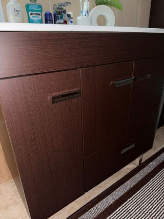 Conjunto Muebles Baño, espejo, flor y cortina