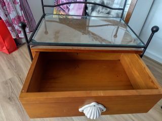 Mesita hierro forjado, madera y cristal