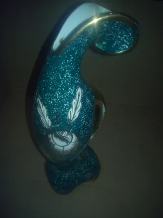 Lote Vintage Kitsch Gran Jarrón Jaspeado y Búcaro