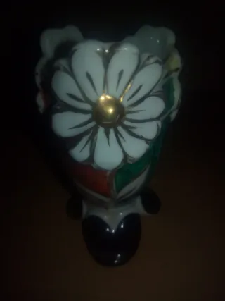 Lote Vintage Kitsch Gran Jarrón Jaspeado y Búcaro