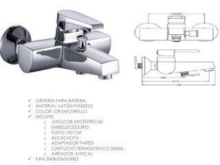 Monomando Baño-Ducha Mendes B-0048-B Cromado con Flexo 150 cm