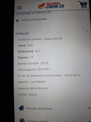 Pastillas Freno Bosch VW Escarabajo