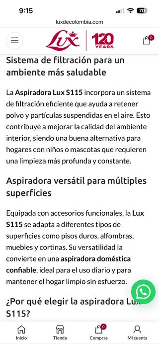 Aspiradora Lux S115 con accesorios