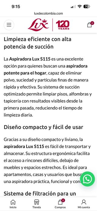 Aspiradora Lux S115 con accesorios