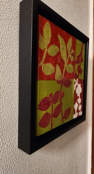 Cuadro óleo abstracto hojas