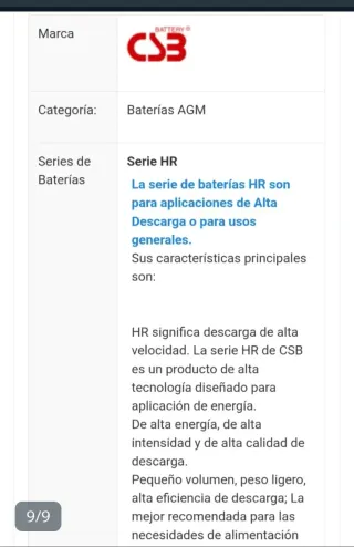 Batería 12V 6.5Ah CSB HR 1224W F2