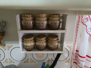 Juego 6 tarros cerámica especias corcho