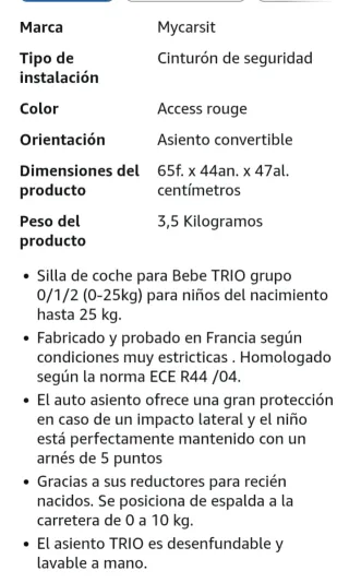 Silla coche para  cinturón seguridad solo