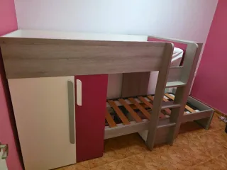 Cama tren fusión gris y blanca