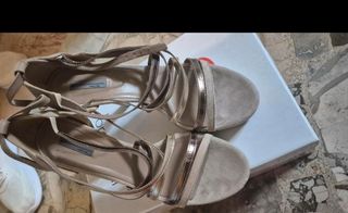 Sandali donna scamosciati beige/oro