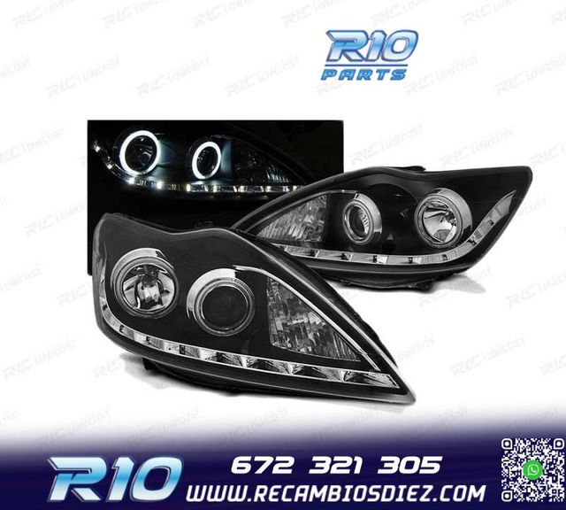 FAROS FORD FOCUS II 08-10 OJOS ANGEL CCFL NEGROS