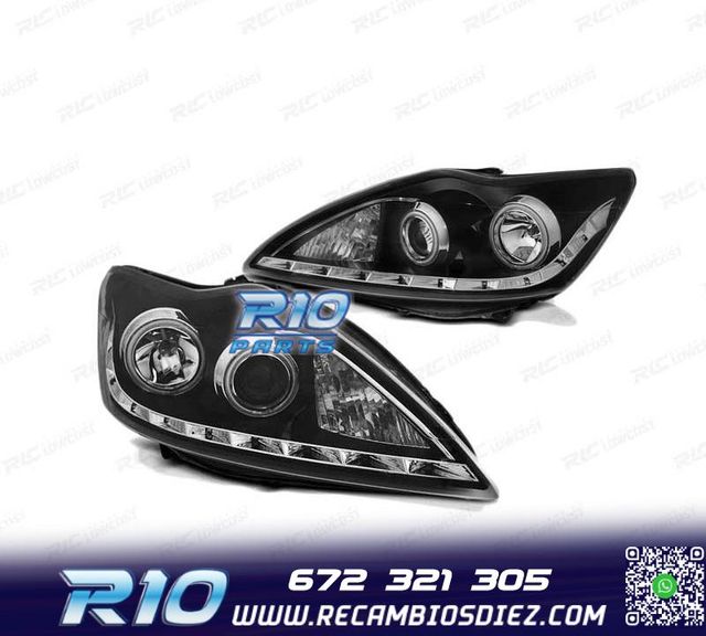 FAROS FORD FOCUS II 08-10 OJOS ANGEL CCFL NEGROS