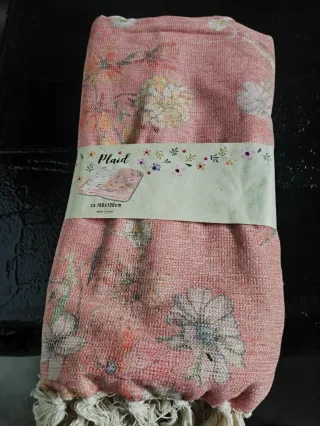 Manta sofá cama 160x130cm flores rosa