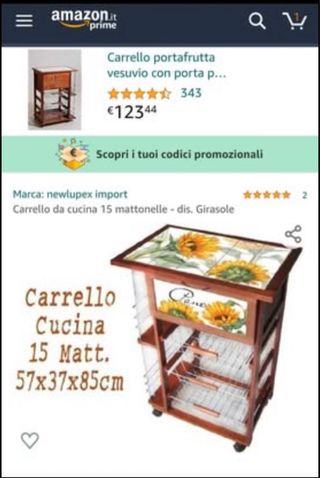 Carrello portafrutta e pane con decoro girasole