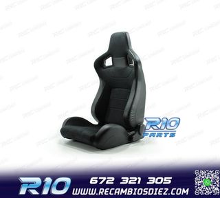 ASIENTO DEPORTIVO SEMI BAQUET ESTILO RS ALCANTARA CUERO NEGR
