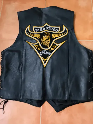 Chaleco motero cuero negro talla M