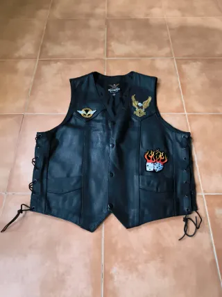 Chaleco motero cuero negro talla M
