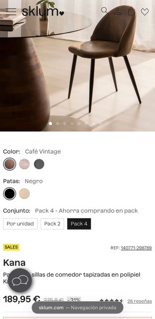 Sillas de comedor Sklum Kana (Pack 4)