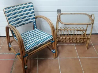 Mesita bambú vintage con revistero