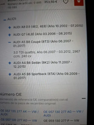 Inyector Bosch para Audi