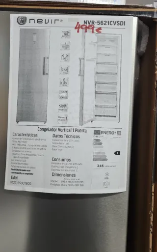 Congelador Vertical Nevir Inox