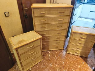 Pack 3 Muebles Mimbre Cómoda y 2 Mesitas