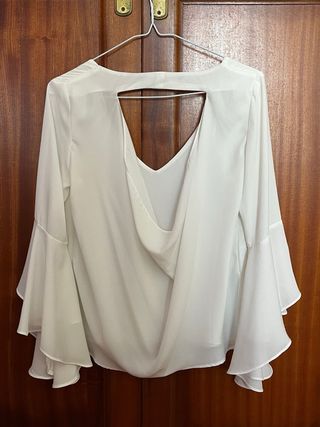 Blusa Zara Blanca Manga Volante Espalda Abierta