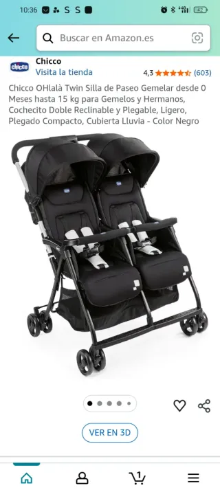 Silla de paseo gemelar Chicco OHlalà Twin