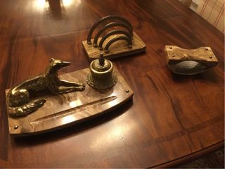 Escribanía antigua mármol y bronce