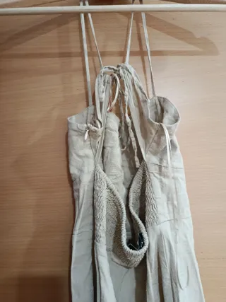 Vestido largo lino Zara beige