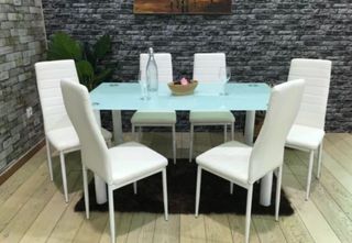 LIQUIDO!! Mesa Comedor Cristal + 6 Sillas Blancas