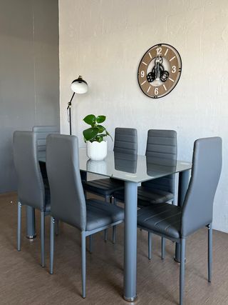 LIQUIDO!! Mesa Comedor Cristal + 6 Sillas Blancas