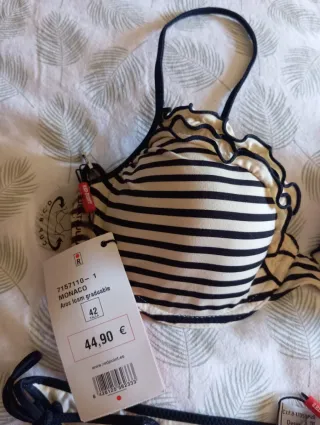 Bikini Red Point rayas beige y negro